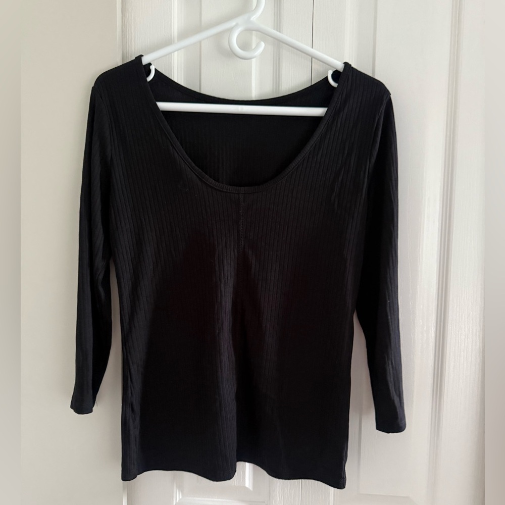 H&M Black Fitted 3/4 Sleeve Blouse